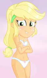 Size: 2800x4600 | Tagged: suggestive, artist:daarkenn, derpibooru import, applejack, human, equestria girls, g4, adorasexy, bra, clothes, cute, female, high res, image, jackabetes, legs together, panties, png, ribbon, sexy, solo, solo female, stupid sexy applejack, underwear, white panties, white underwear