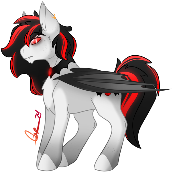 Size: 2247x2231 | Tagged: safe, artist:trashpanda czar, derpibooru import, oc, oc:solace, unofficial characters only, bat pony, pony, bat pony oc, bat wings, cheek fluff, chest fluff, cutie mark, ear fluff, ear piercing, earring, eyebrows, eyebrows visible through hair, fangs, image, jewelry, male, medibang paint, piercing, png, signature, simple background, slit pupils, stallion, transparent background, wings