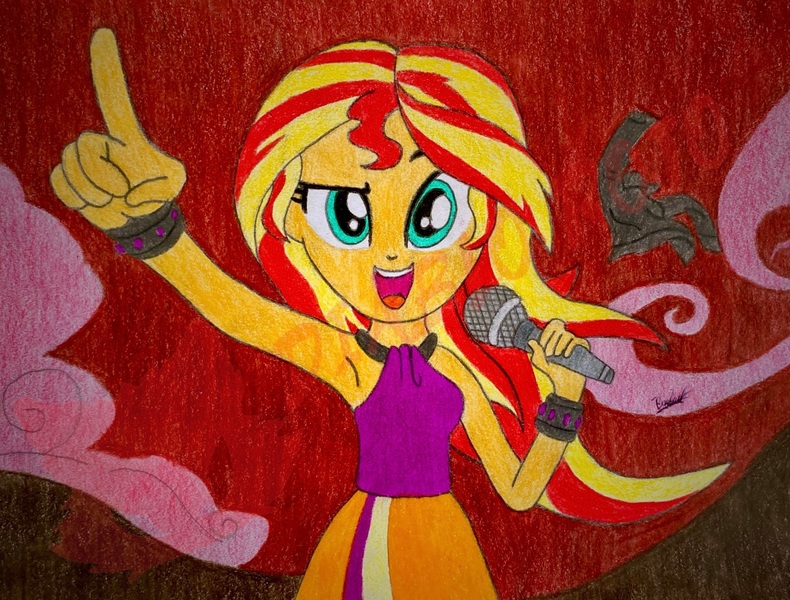 Size: 1882x1429 | Tagged: safe, derpibooru import, sunset shimmer, human, equestria girls, g4, image, jpeg, looking at you, my little pony equestria girls: rainbow rocks, singing, solo, welcome to the show