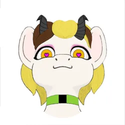 Size: 512x512 | Tagged: safe, artist:kody wiremane, derpibooru import, oc, oc:alexis arrows, unofficial characters only, pony, succubus, bangs, bobcut, bust, choker, derpibooru exclusive, eyelashes, eyeshadow, female, heart, heart eyes, horns, image, looking at you, looking down, looking down at you, makeup, neck, png, portrait, short hair, simple background, smiling, smirk, smug, solo, succupony, white background, wingding eyes