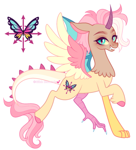 Size: 1476x1619 | Tagged: safe, artist:gihhbloonde, derpibooru import, oc, draconequus, hybrid, image, interspecies offspring, offspring, parent:discord, parent:fluttershy, parents:discoshy, png, simple background, solo, transparent background