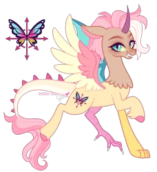 Size: 1476x1619 | Tagged: safe, artist:gihhbloonde, derpibooru import, oc, draconequus, hybrid, image, interspecies offspring, offspring, parent:discord, parent:fluttershy, parents:discoshy, png, simple background, solo, transparent background