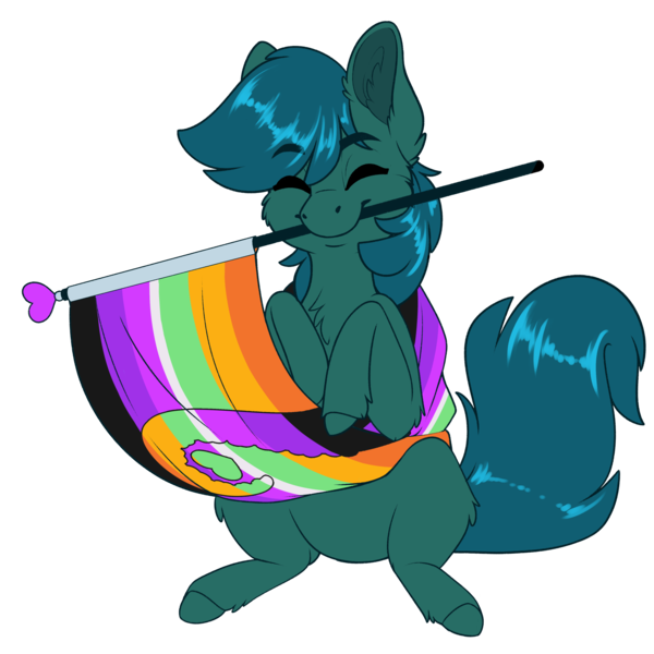 Size: 2000x2000 | Tagged: safe, artist:silkensaddle, derpibooru import, oc, oc:poison trail, unofficial characters only, earth pony, derpibooru exclusive, earth pony oc, flag, image, png, pride flag, simple background, smiling, transparent background