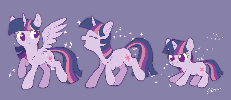 Size: 2300x1000 | Tagged: safe, artist:sion, derpibooru import, twilight sparkle, twilight sparkle (alicorn), alicorn, pony, unicorn, g4, age progression, cute, eyes closed, female, filly, filly twilight sparkle, foal, horn, image, japanese reading order, mare, multeity, no pupils, older, open mouth, open smile, png, progression, purple background, self paradox, self ponidox, signature, simple background, smiling, solo, sparkle sparkle sparkle, spread wings, tail, triality, twiabetes, unicorn twilight, wings, younger