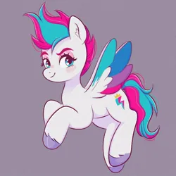 Size: 700x700 | Tagged: safe, artist:kuroartss, derpibooru import, zipp storm, pegasus, pony, g5, blush sticker, blushing, colored wings, ear fluff, female, image, jpeg, looking at you, mare, multicolored wings, smiling, smiling at you, solo, spread wings, tail, unshorn fetlocks, wings