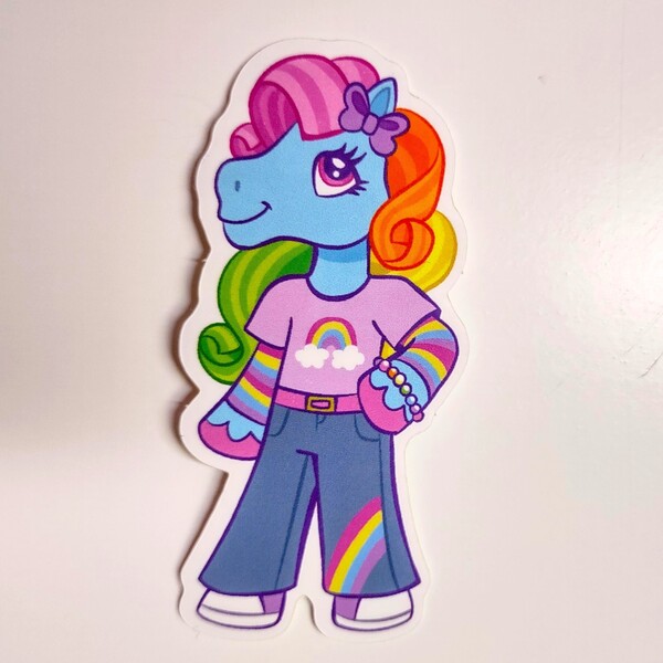 Size: 2127x2128 | Tagged: safe, artist:milliedubois, derpibooru import, rainbow dash (g3), earth pony, pony, semi-anthro, g3, female, image, jpeg, mare, solo, sticker