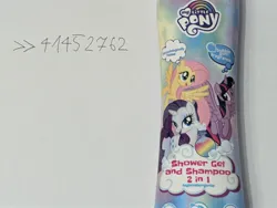 Size: 2040x1536 | Tagged: safe, derpibooru import, photographer:anonymous, fluttershy, rarity, twilight sparkle, twilight sparkle (alicorn), alicorn, pegasus, unicorn, g4, /mlp/, 4chan, horn, image, irl, jpeg, merchandise, photo, shampoo, shower gel, tube