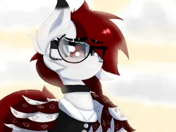 Size: 4000x3000 | Tagged: safe, artist:ponersarecute, derpibooru import, oc, unofficial characters only, pegasus, pony, clothes, collar, eyebrows, eyebrows visible through hair, femboy, glasses, image, male, markings, pegasus oc, png, shirt, spread wings, stallion, vest, wings