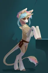 Size: 1984x3023 | Tagged: safe, artist:yanisfucker, derpibooru import, oc, unofficial characters only, classical unicorn, pony, unicorn, bipedal, cloven hooves, coat markings, colored hooves, hooves, horn, image, leonine tail, multicolored hair, pale belly, png, rainbow hair, simple background, socks (coat marking), solo, standing up, tail, unshorn fetlocks