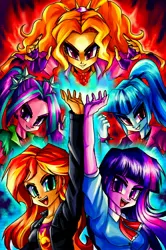 Size: 1909x2880 | Tagged: safe, artist:rafastary, derpibooru import, adagio dazzle, aria blaze, sonata dusk, sunset shimmer, twilight sparkle, human, equestria girls, g4, female, humanized, image, jpeg, my little pony equestria girls: rainbow rocks, rainbow rocks 10th anniversary, the dazzlings