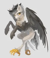 Size: 2264x2648 | Tagged: safe, artist:yanisfucker, derpibooru import, oc, unofficial characters only, original species, claws, coat markings, fangs, feathered fetlocks, flying, image, png, solo, talons, unshorn fetlocks