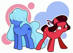 Size: 3140x2261 | Tagged: safe, artist:kindakismet, derpibooru import, ponified, earth pony, pony, abstract background, duo, hair over eyes, headband, image, jpeg, ruby (steven universe), sapphire (steven universe), steven universe