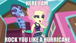 Size: 1366x768 | Tagged: safe, derpibooru import, editor:grapefruitface, screencap, fluttershy, equestria girls, equestria girls series, g4, the road less scheduled, the road less scheduled: fluttershy, spoiler:eqg series (season 2), alternate hairstyle, caption, clothes, eyeliner, eyeshadow, female, flutterpunk, goth, image, image macro, lipstick, makeup, meme, midriff, my little pony equestria girls: choose your own ending, png, punk, purple lipstick, rainbow rocks 10th anniversary, scorpions, skull, sleeveless, solo, song reference, staff, tanktop, text