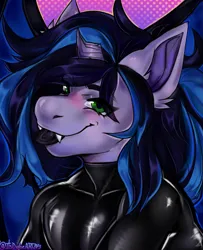 Size: 1779x2193 | Tagged: suggestive, artist:itsdiabearts, ponerpics import, oc, oc:kuro, anthro, bat pony, bat pony oc, bat wings, femboy, image, latex, latex suit, looking at you, male, png, rubber suit, tongue out, wings