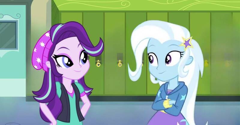 Size: 1120x585 | Tagged: safe, derpibooru import, edit, edited screencap, screencap, starlight glimmer, trixie, human, equestria girls, g4, duo, duo female, female, image, jpeg, lesbian, shipping, startrix