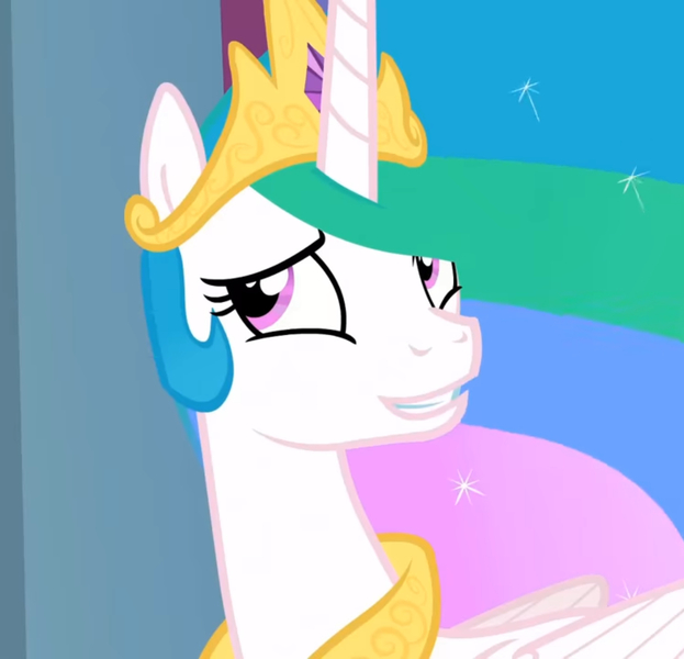 Size: 1334x1284 | Tagged: safe, derpibooru import, edit, edited screencap, screencap, princess celestia, alicorn, friendship is magic, g4, awkward, awkward smile, beautiful, cropped, crown, cute, flower, flower in hair, flowing mane, image, jewelry, jpeg, regalia, smiling