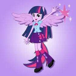 Size: 2000x2000 | Tagged: safe, artist:julie-z, derpibooru import, twilight sparkle, human, equestria girls, g4, cutie mark, female, image, jpeg, my little pony equestria girls: rainbow rocks, ponied up, purple background, rainbow rocks 10th anniversary, simple background, solo