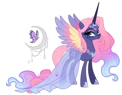 Size: 2441x1905 | Tagged: safe, artist:gihhbloonde, derpibooru import, oc, alicorn, pony, colored wings, female, image, magical lesbian spawn, mare, multicolored wings, offspring, parent:fluttershy, parent:princess luna, parents:lunashy, png, simple background, solo, transparent background, wings