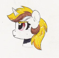 Size: 1742x1714 | Tagged: safe, artist:foxtrot3, derpibooru import, oc, oc:vida emocionate, unofficial characters only, pony, unicorn, alcohol markers, bust, horn, image, jpeg, profile, solo, traditional art, watercolor painting