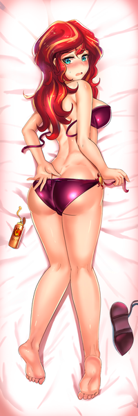 Size: 974x2923 | Tagged: suggestive, artist:tzc, derpibooru import, sunset shimmer, human, equestria girls, g4, 2019, anime, ass, barefoot, bikini, body pillow, body pillow design, breasts, bunset shimmer, butt, clothes, feet, female, full body, humanized, image, legs, looking at you, looking back, looking back at you, looking over shoulder, old art, png, solo, solo female, stupid sexy sunset shimmer, swimsuit, thighs