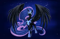 Size: 1024x663 | Tagged: safe, artist:sky-railroad, derpibooru import, nightmare moon, alicorn, pony, g4, ethereal mane, female, glow, glowing eyes, image, mare, png, solo