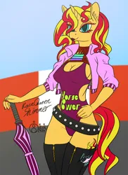 Size: 1094x1500 | Tagged: suggestive, artist:sepiakeys, derpibooru import, sunset shimmer, anthro, belt, boots, breasts, busty sunset shimmer, cleavage, clothes, erect nipples, female, grayscale, image, jacket, leotard, monochrome, nipple outline, png, shoes, solo, solo female, thigh boots, umbrella