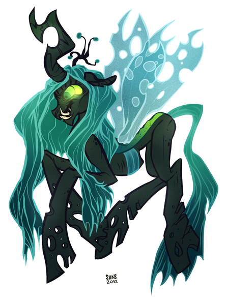 Size: 571x768 | Tagged: source needed, safe, artist:siins, queen chrysalis, changeling, changeling queen, fangs, female, image, png, signature, simple background, solo, white background