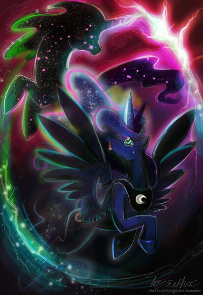 Size: 2031x2954 | Tagged: safe, artist:mad munchkin, derpibooru import, princess luna, tantabus, alicorn, pony, do princesses dream of magic sheep, g4, crying, female, image, jewelry, jpeg, mare, regalia, signature