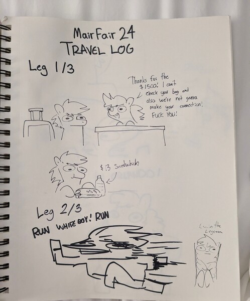 Size: 3023x3640 | Tagged: safe, artist:tjpones, derpibooru import, oc, oc:tjpones, unofficial characters only, earth pony, pony, bipedal, dialogue, grayscale, image, jpeg, male, monochrome, pen drawing, running, stallion, suitcase, traditional art, travelling, vulgar