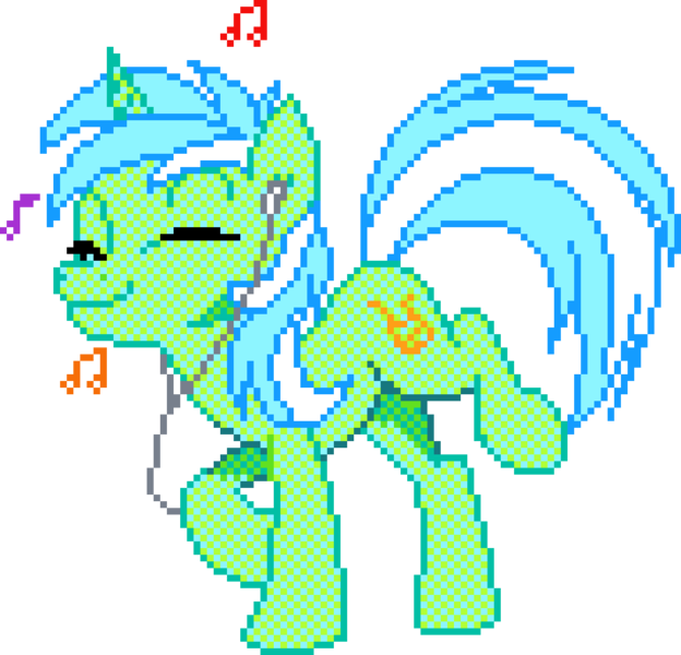 Size: 1020x980 | Tagged: safe, artist:epicvon, artist:imalou, derpibooru import, lyra heartstrings, pony, unicorn, g4, dancing, digital art, earbuds, eyes closed, female, headphones, horn, image, manepxls, mare, music, music notes, pixel art, png, pxls.space, simple background, smiling, solo, transparent background