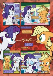 Size: 1920x2715 | Tagged: safe, artist:alexdti, derpibooru import, applejack, rarity, earth pony, pony, unicorn, comic:how we met (italian), g4, donut, female, filly, filly applejack, filly rarity, foal, food, horn, image, jpeg, tongue out, younger