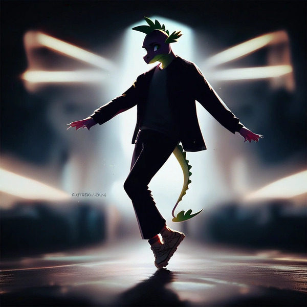 Size: 1024x1024 | Tagged: safe, ai content, derpibooru import, machine learning generated, prompter:hollaholla69, spike, anthro, dragon, g4, image, jpeg, michael jackson, solo, spikeal jackson