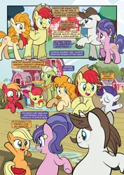 Size: 1920x2715 | Tagged: safe, artist:alexdti, derpibooru import, apple bloom, applejack, big macintosh, bright mac, cookie crumbles, granny smith, hondo flanks, pear butter, rarity, earth pony, pony, unicorn, comic:how we met (italian), g4, apple, baby, baby apple bloom, butt, colt big macintosh, comic, female, filly, filly applejack, filly rarity, foal, food, horn, image, implied sweetie belle, jpeg, male, mare, pie, plate, plot, pregnant, sitting, stallion, sweet apple acres, younger