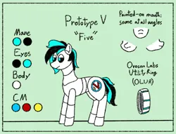 Size: 1605x1225 | Tagged: safe, artist:nukepony360, derpibooru import, oc, oc:prototype v, unofficial characters only, android, pony, robot, robot pony, cutie mark, female, image, mare, png, reference sheet, simple background, solo, solo female