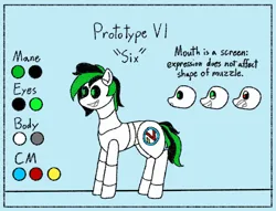 Size: 1605x1225 | Tagged: safe, artist:nukepony360, derpibooru import, oc, oc:prototype vi, unofficial characters only, android, pony, robot, robot pony, cutie mark, female, image, mare, png, reference sheet, simple background, solo, solo female