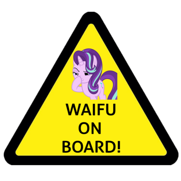 Size: 603x603 | Tagged: safe, artist:marefieber, derpibooru import, starlight glimmer, pony, unicorn, bumper sticker, female, hoof to nose, horn, image, mare, masturbooping, png, raised hoof, road sign, sign, simple background, solo, text, transparent background, triangle, waifu