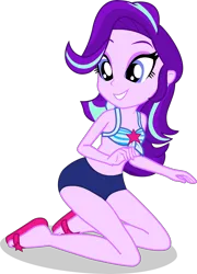 Size: 2757x3822 | Tagged: safe, alternate version, artist:dustinwatsongkx, derpibooru import, starlight glimmer, human, equestria girls, equestria girls series, g4, x marks the spot, accessory swap, bare arms, bare legs, bare shoulders, bikini, clothes, clothes swap, eyeshadow, female, geode of telekinesis, grin, hatless, high res, image, kneeling, magical geodes, makeup, missing accessory, my little pony equestria girls: better together, png, sandals, sci-twi swimsuit, shadow, show accurate, simple background, sleeveless, smiling, solo, swimsuit, swimsuit swap, teeth, transparent background