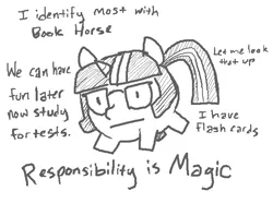 Size: 658x490 | Tagged: safe, artist:planetofjunk, derpibooru import, twilight sparkle, hybrid, pig, pig pony, unicorn, g4, bookhorse, chubbie, glasses, horn, image, monochrome, nerd, old art, png, pony blob, serious, serious face, solo