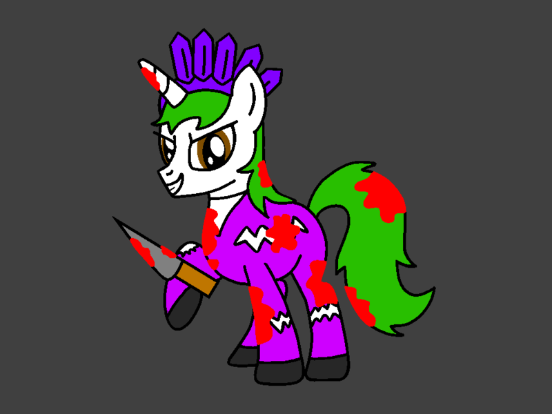 Size: 960x720 | Tagged: semi-grimdark, artist:lonstecation, derpibooru import, oc, oc:lonstecation, unofficial characters only, pony, unicorn, g4, 3 legs, amethyst, among us, awesome, blood, clothes, costume, cracks, crystal, devious, fake blood, fissures, gray background, halloween, halloween costume, hat, hazmate, holes, holiday, horn, image, impostor, knife, male, open mouth, png, raised hoof, simple background, solo, spooky, stallion