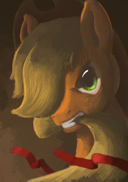 Size: 1240x1754 | Tagged: safe, artist:plainoasis, derpibooru import, applejack, earth pony, pony, g4, image, jpeg, male, open mouth, ribbon, rule 63, solo, stallion