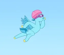 Size: 434x379 | Tagged: safe, derpibooru import, screencap, pegasus, pony, g5, my little pony: tell your tale, cropped, dumpster diving, goggles, image, midair, png, pose, solo