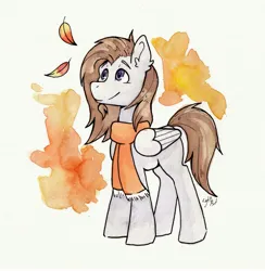 Size: 4043x4148 | Tagged: safe, artist:lightisanasshole, derpibooru import, oc, oc:blackened blue, unofficial characters only, pegasus, pony, abstract background, clothes, image, jpeg, leaf, scarf, solo, traditional art, watercolor painting