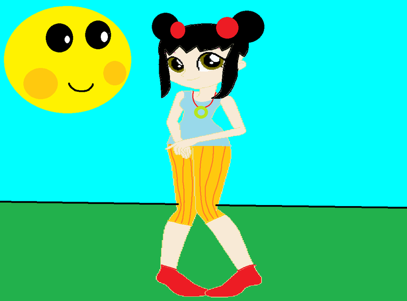 Size: 1147x850 | Tagged: safe, artist:disneyponyfan, artist:selenaede, derpibooru import, human, equestria girls, g4, base used, closed mouth, clothes, equestria girls-ified, female, field, grass, grass field, hair bun, image, jewelry, kai-lan, mr. sun, necklace, ni hao kai-lan, outdoors, pants, png, shirt, shoes, short pants, smiling, space buns, younger