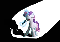 Size: 3037x2150 | Tagged: safe, artist:sharpieboss, derpibooru import, sweetie belle, pony, unicorn, g4, eyes closed, female, horn, image, jpeg, magic, microphone, shadow, simple background, singing, solo, spotlight, telekinesis