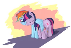 Size: 2115x1423 | Tagged: safe, artist:sharpieboss, derpibooru import, rainbow dash, twilight sparkle, pegasus, pony, unicorn, g4, blushing, female, hug, image, jpeg, lesbian, shipping, twidash, unicorn twilight, winghug, wings