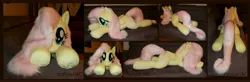 Size: 9048x2984 | Tagged: safe, artist:calusariac, derpibooru import, fluttershy, pegasus, pony, absurd resolution, image, irl, jpeg, lying down, photo, plushie, prone, solo, sploot