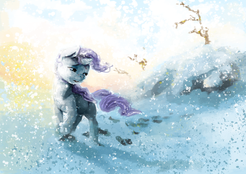 Size: 3508x2480 | Tagged: safe, artist:sharpieboss, derpibooru import, rarity, pony, unicorn, fanfic:sundowner season, g4, female, horn, image, mare, png, snow, snowfall, solo