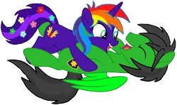 Size: 2708x1601 | Tagged: safe, artist:star-armour95, derpibooru import, oc, oc:rainbow flower, oc:star armour, unofficial characters only, pegasus, unicorn, horn, image, lying down, png, prone, romantic, simple background, transparent background, vector