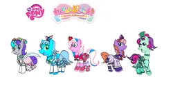 Size: 1920x1080 | Tagged: safe, artist:omegaridersangou, derpibooru import, cotton candy (g3), glory, starbeam, twinkle twirl, pegasus, pony, unicorn, g1, g3, g4, clothes, cosplay, costume, female, g1 to g4, g3 to g4, generation leap, horn, image, loop-de-la, png, precure, pretty cure, simple background, together, white background, wonderful precure