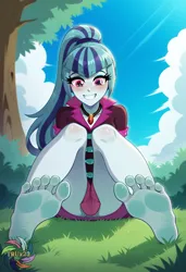 Size: 2496x3648 | Tagged: safe, ai content, derpibooru import, generator:civitai, machine learning generated, prompter:trux23, sonata dusk, human, equestria girls, g4, barefoot, cloud, day, feet, female, fetish, foot fetish, foot focus, forest, gem, grass, image, jewelry, jpeg, looking at you, nature, necklace, outdoors, rosy cheeks, schrödinger's pantsu, signature, siren gem, sitting, smiling, smiling at you, soles, solo, solo female, toes, tree